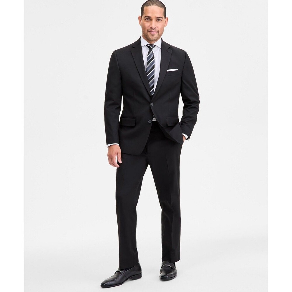 $395 NEW IZOD Mens 40R Solid Black Soft 2 Piece Suit With Dress Pants 34x32